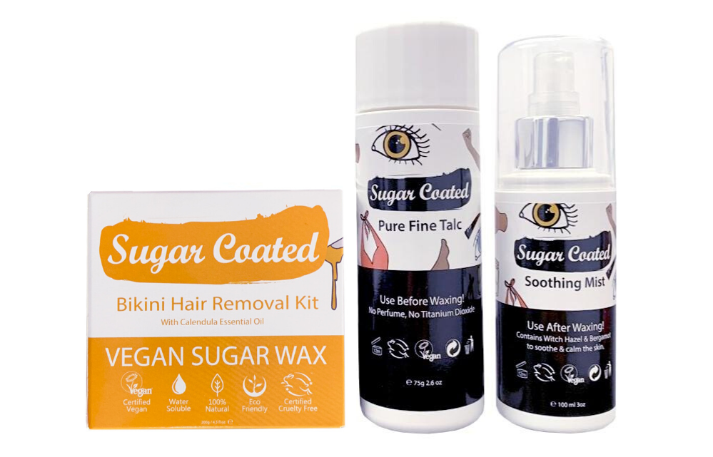 Sugar Coated Bikini Waxing Pack - Bikini Hair Removal Kit, Pure Fine Talc & Soothing Mist