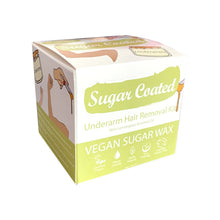 Load image into Gallery viewer, Sugar Coated Underarm box angled view with icons showing: Vegan, water-soluble, natural, eco-friendly, cruelty-free 
